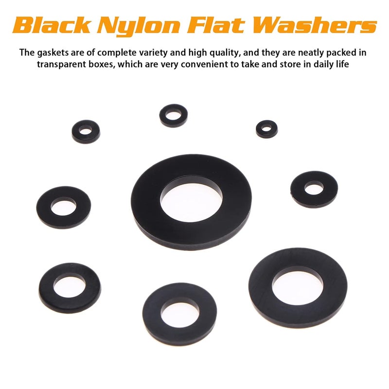 URLWALL 800Pcs Nylon Flat Washer Assortment Set, Washers Metric Sealing Spacer Gasket Ring Washers Set, 9 Sizes - M2, M2.5, M3, M4, M5, M6, M8, M10, M12(Black) - Image 5